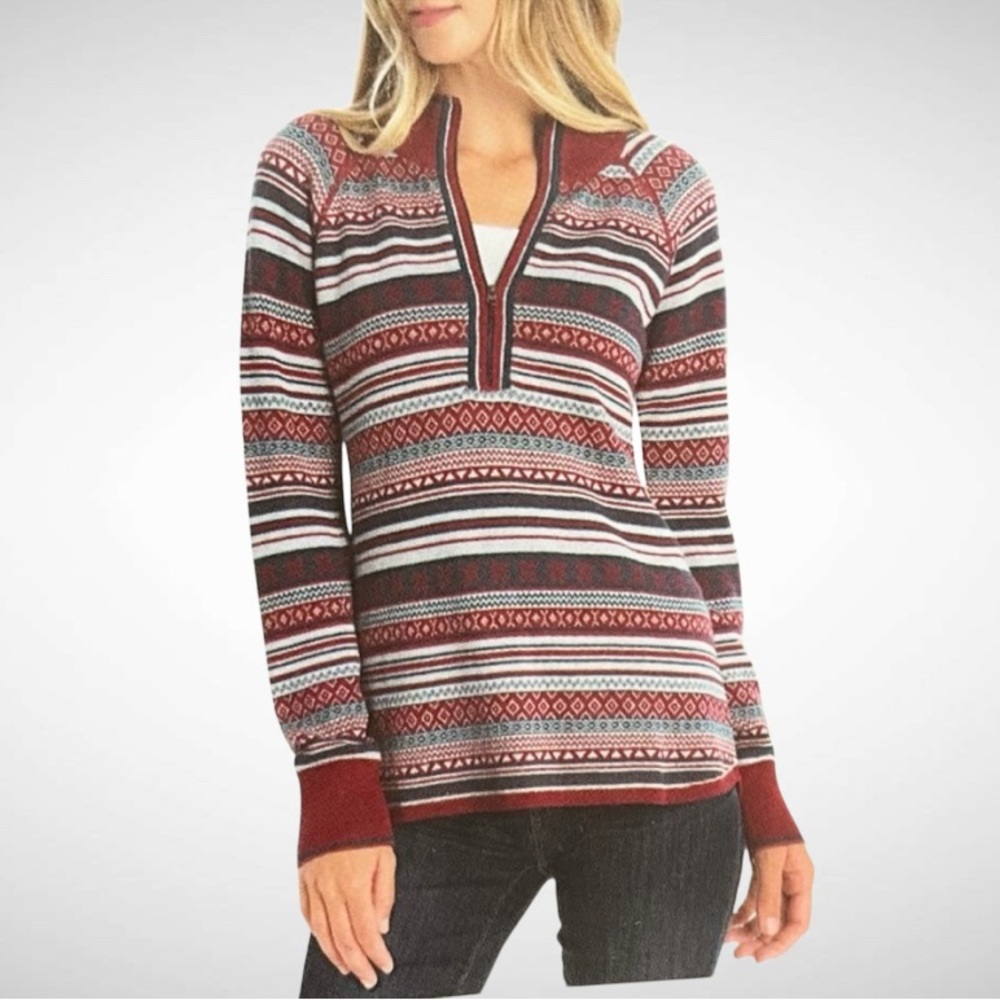 NWT Eddie Bauer Fair Isle 1/2-Zip Pullover Striped Long-Sleeve Sweater